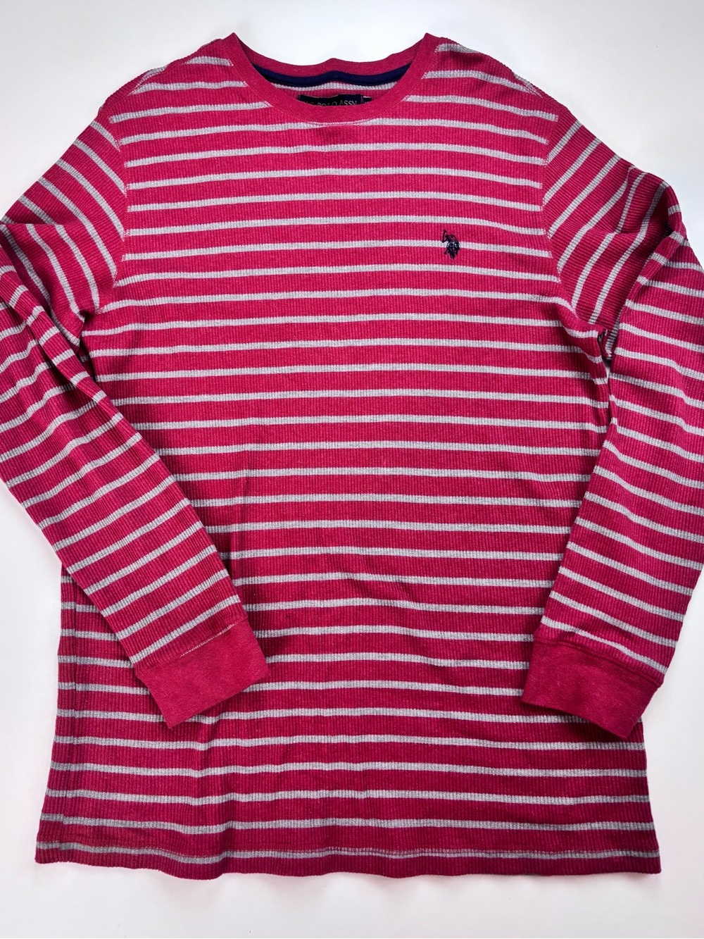 U.S. Polo Assn. XL Pink & Gray Striped Waffle Knit Long Sleeve Top